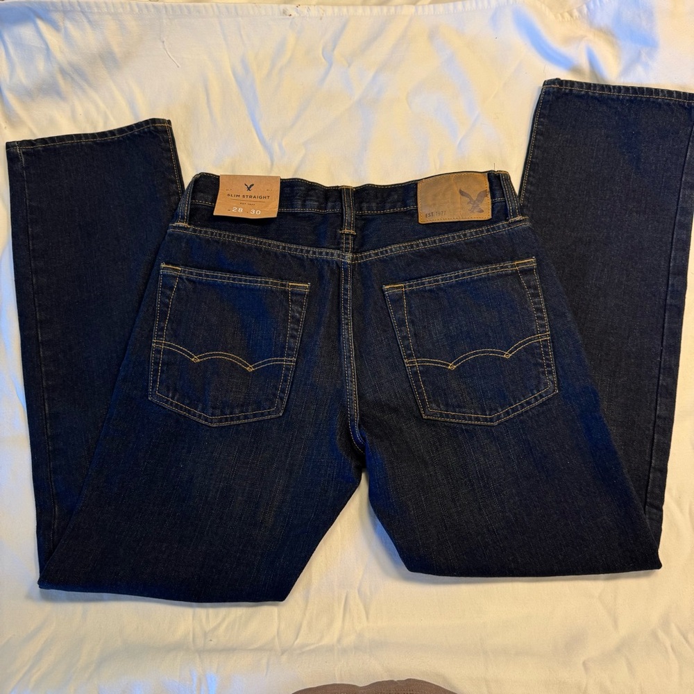 American Eagle Outfitters Men’s Slim Straight jeans, dark wash, NWT, Sz 28/30 - Picture 2 of 13